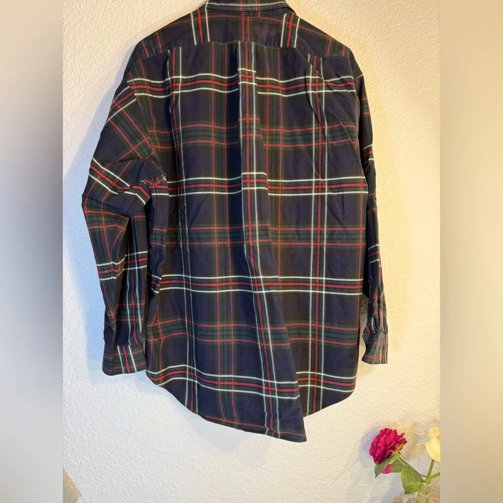 VTG Ralph Lauren BIG SHIRT Men L Navy Green Red Plaid Button Down 100% Cotton - Picture 3 of 15